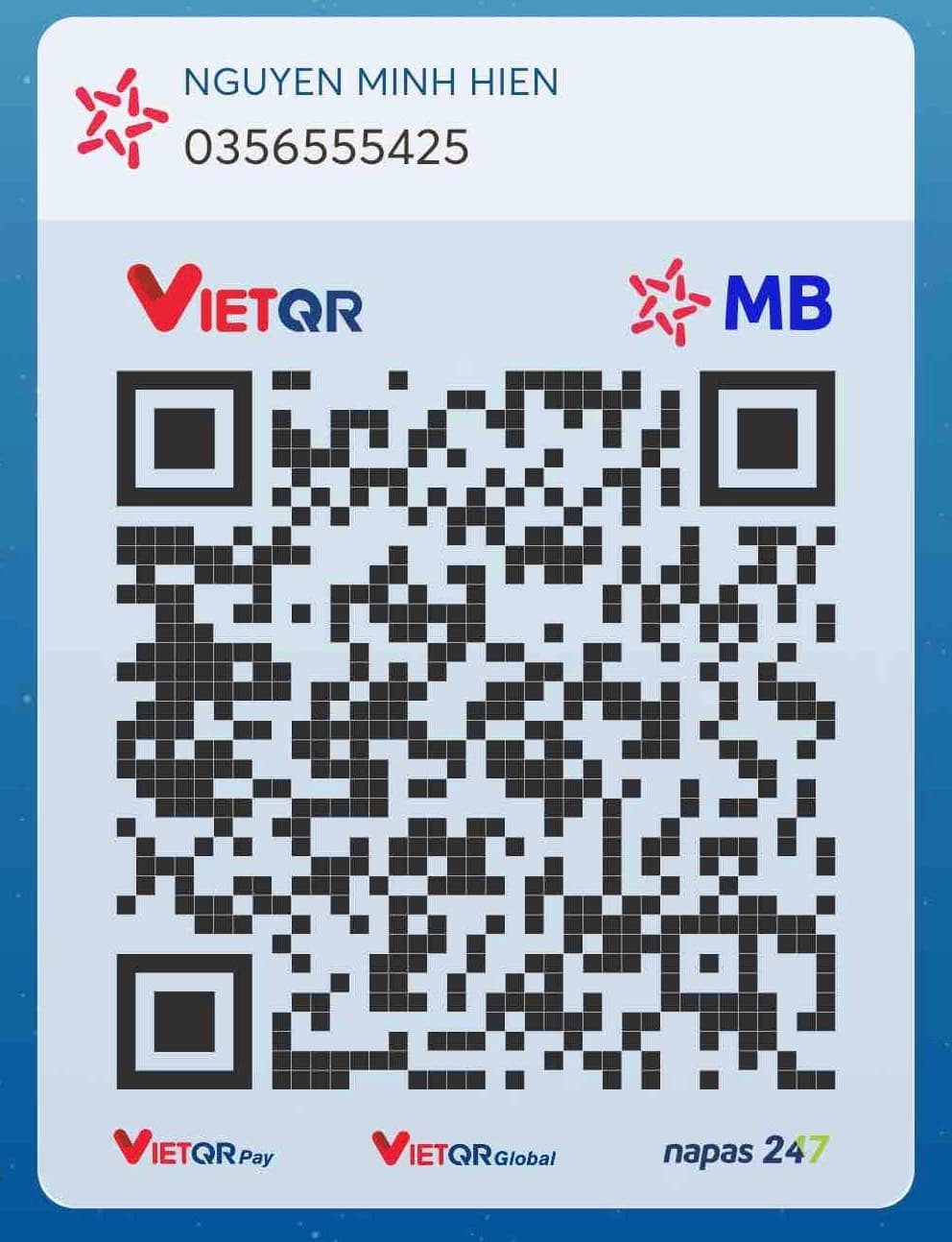 Mã VietQR ủng hộ F-Research cho Nguyễn Minh Hiển